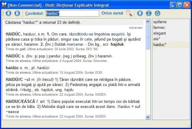 Descargar la herramienta web o la aplicación web Dixit [Diccionario de definiciones rumanas]